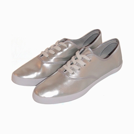 shiny silver tennis shoes